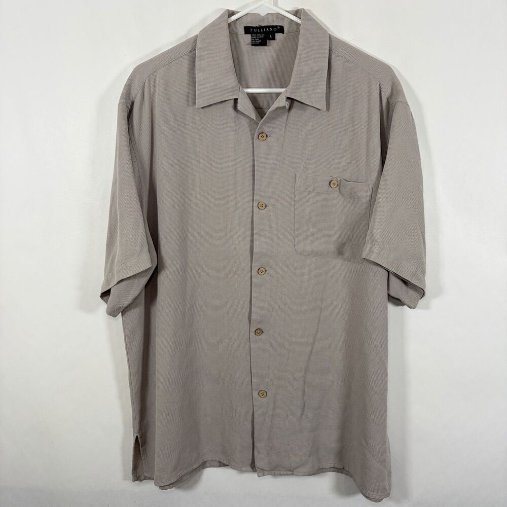 Tulliano Shirt Sleeve Button Up 100% Silk Shirt Mens Size Large Gray Pocket